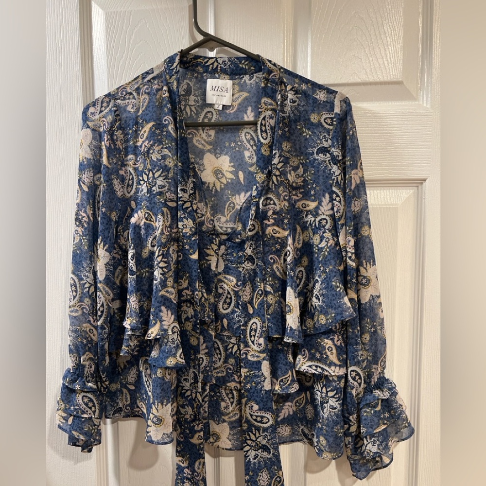 Misa Los Angeles Blue Floral Blouse